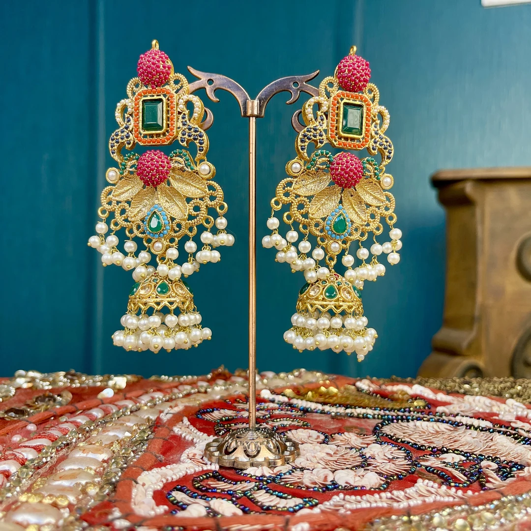 铜合金玻璃耳饰 01097 印度耳饰手工春夏复古古风宫廷风气质百搭