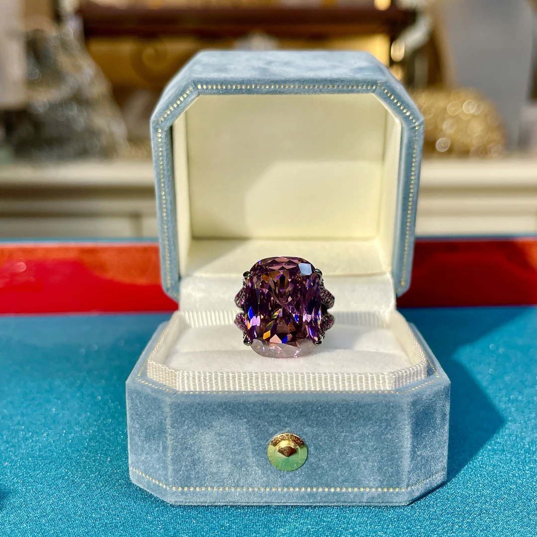 铜合金玻璃戒指 【02406】瑾瑟印巴戒指粉紫色轻奢镶嵌精致奢华