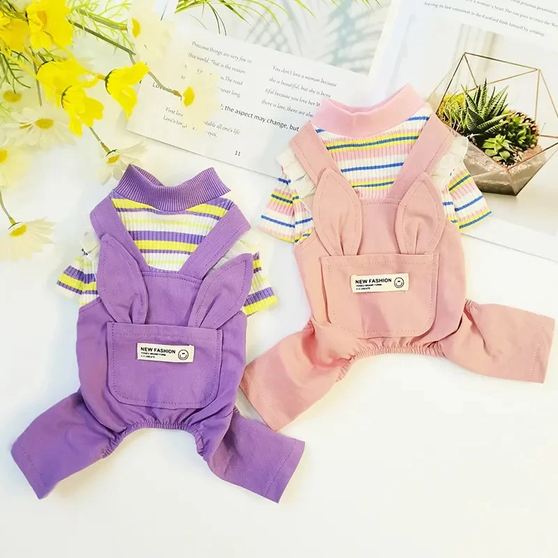 狗狗衣服春秋薄款可爱立体兔耳背带裤四脚小型犬泰迪宠物比熊