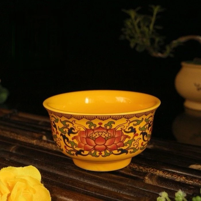 陶瓷供杯七宝供碗家用贡杯唐彩净水杯茶碗家用碗包邮