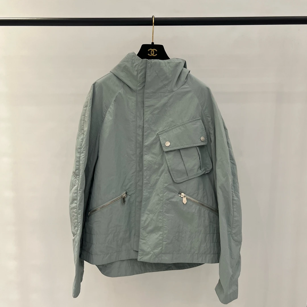 99新爱马仕Hermes 春秋雾霾蓝连帽夹克外套48码 00149