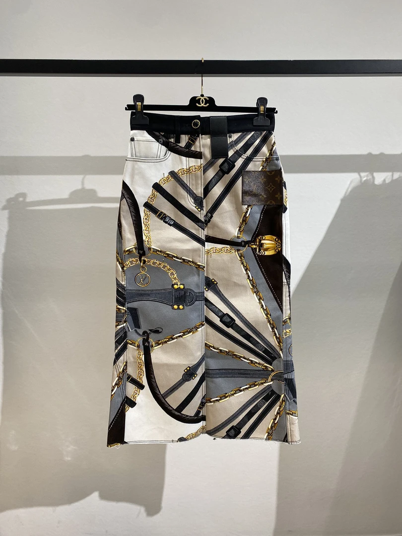 全新未使用 LouisVuitton/路易威登 印花牛仔半身裙 32码 00165