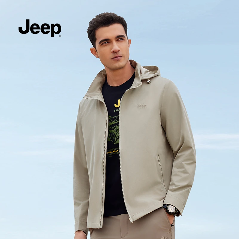 JEEP吉普男冲锋连帽外套2024新款秋冬男士休闲风衣女防风夹克男装