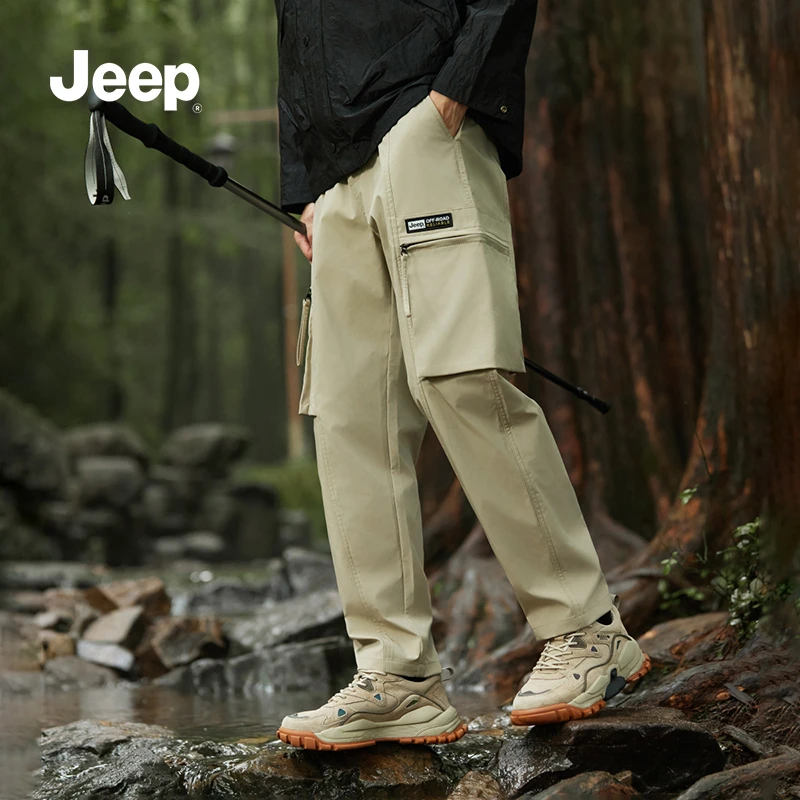 JEEP吉普工装裤男士2024秋冬季宽松直筒运动裤休闲潮流长裤子男