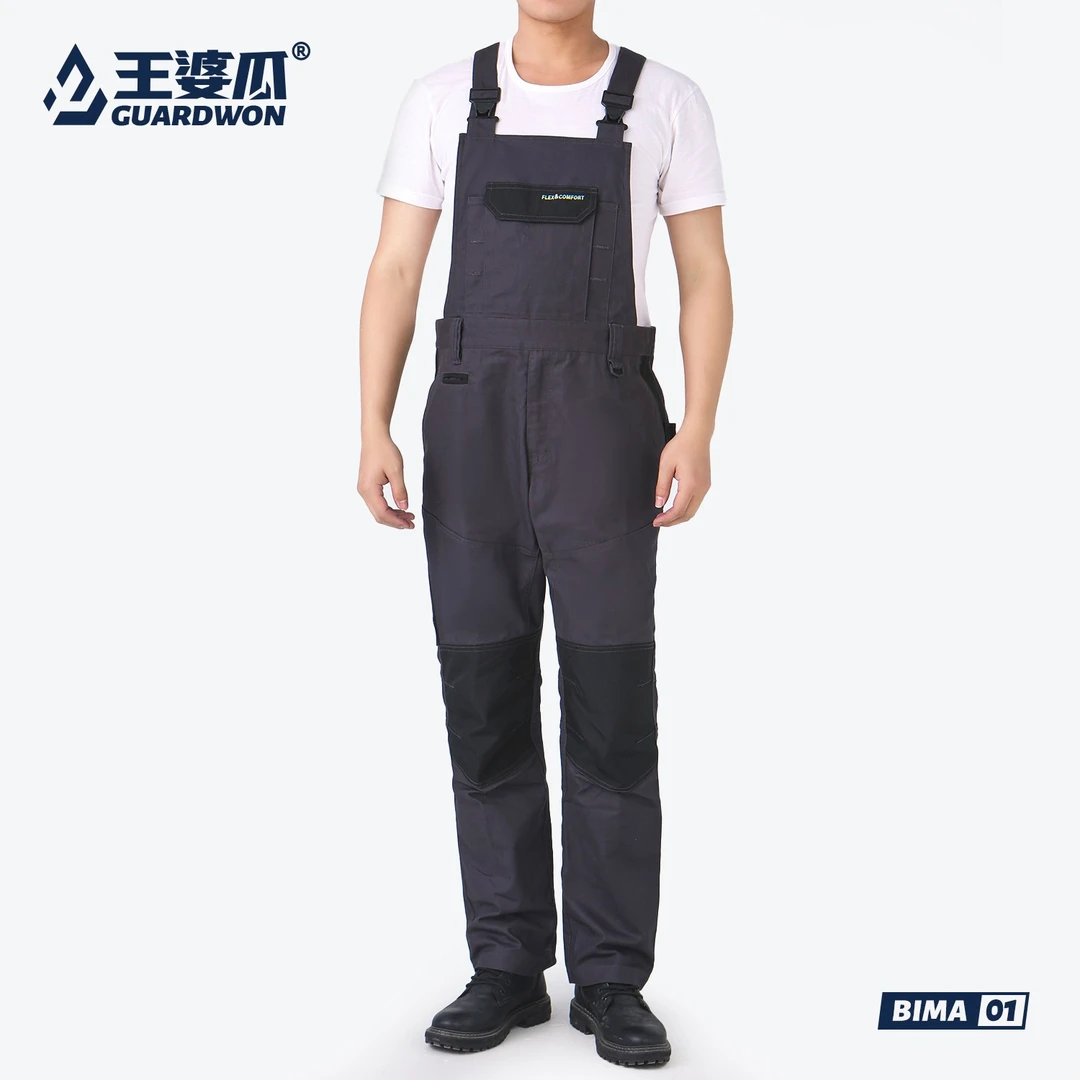 王婆瓜帆布弹力背带裤宽松多口袋工装裤大码直筒裤户外休闲工作裤