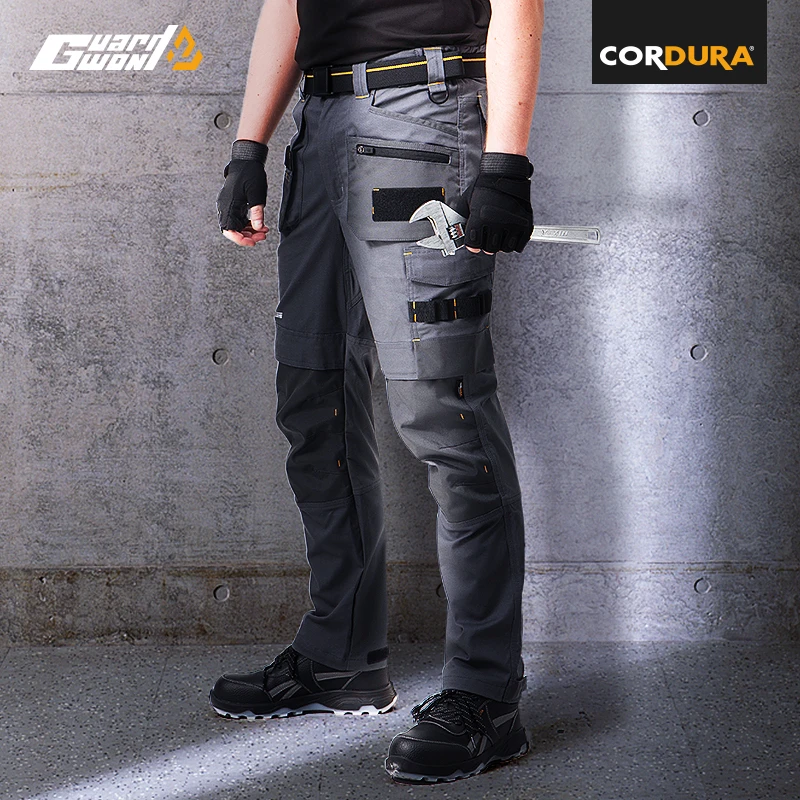 高端尼龙棉耐磨强力工装裤男收纳膝贴工地干活户外工作裤