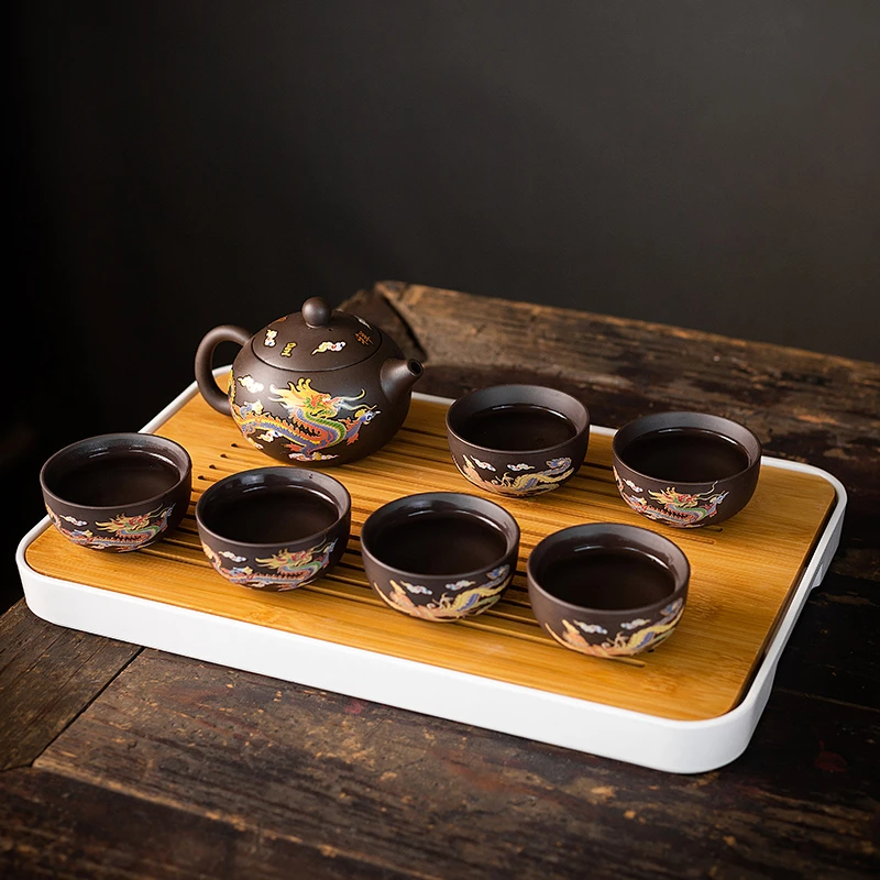 紫砂西施壶遇热变色龙凤呈祥紫砂凤鸣壶半手工茶壶出水鸟叫茶壶