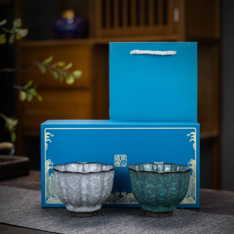 黑冰茶杯陶瓷茶具主人杯开片冰花纹茶杯建盏功夫茶具品茗杯茶盏