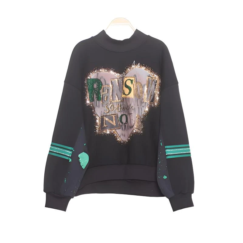 时尚卫衣加绒加厚爱心印花字母烫钻小个子休闲减龄大码显瘦上衣