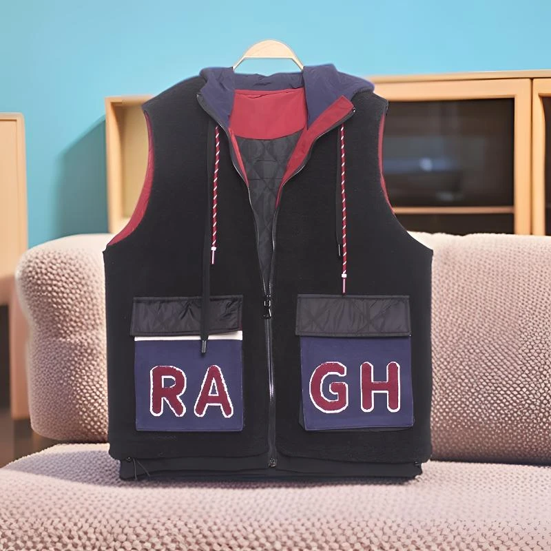 颗粒绒夹棉马甲女大码显瘦时尚潮流拼接字母印花加厚冬季新款爆款