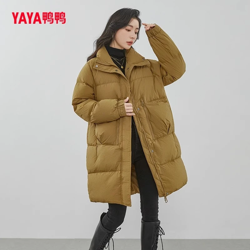鸭鸭冬季新品白鸭绒羽绒服女中长款立领纯色韩版加厚 YE2B623792N