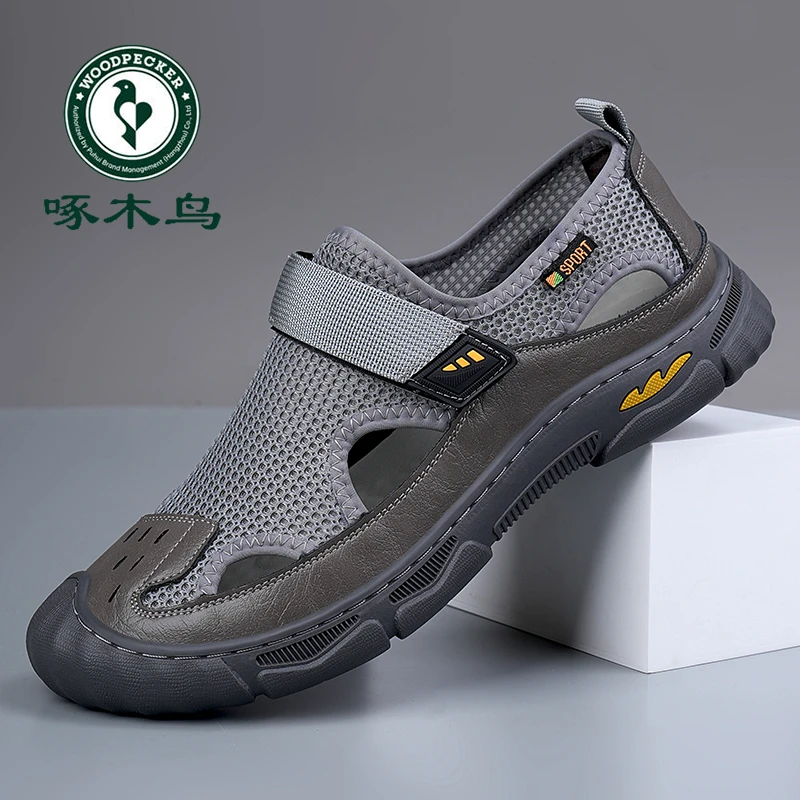 啄木鸟凉鞋男2024休闲透气男鞋镂空洞洞鞋软底夏季外穿沙滩皮鞋