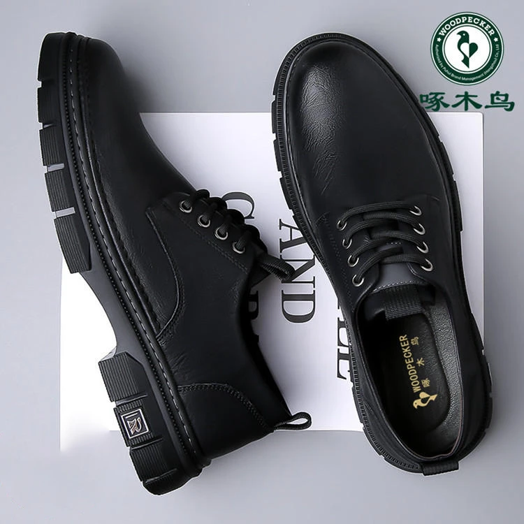 啄木鸟男鞋新款2024软底运动休闲工装鞋潮流百搭马丁靴增高皮鞋男