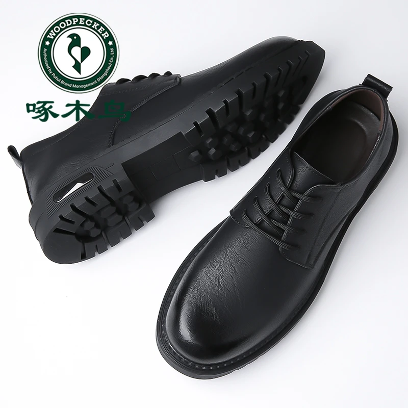 啄木鸟新款休闲皮鞋男鞋秋季2024英伦复古商务低帮鞋子男士马丁靴