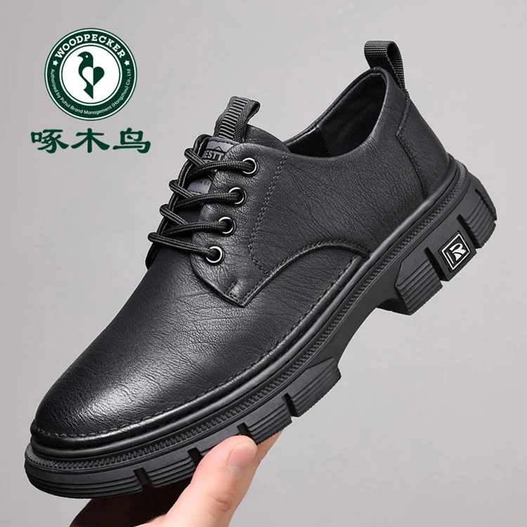 啄木鸟男鞋2024新款软底运动休闲工装鞋潮流百搭正品内增高皮鞋男