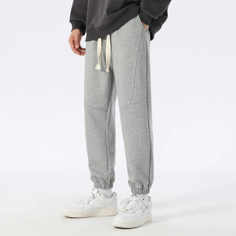 秋冬束脚裤男大码宽松男士棉质内里包边跑步时尚潮流休闲运动长裤
