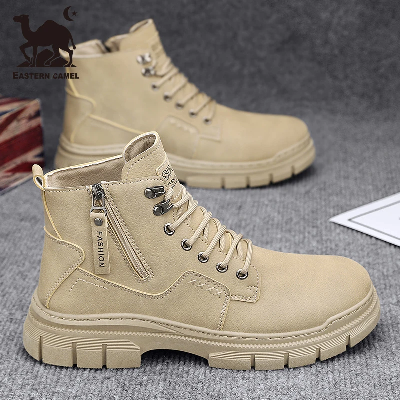 东方骆驼马丁靴男冬季英伦风皮鞋厚底沙漠高帮作战防滑防水工装靴