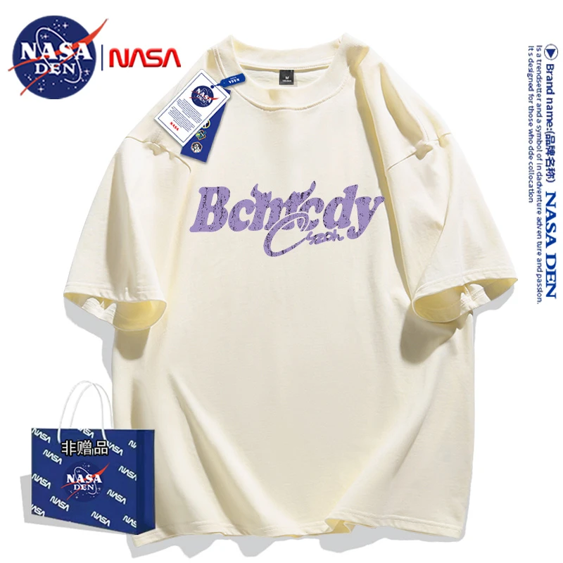 NASA联名潮牌男女款重磅纯棉五分袖春夏季时尚小众印花宽松短袖