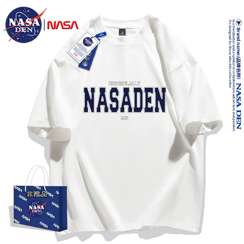 NASA联名五分袖男女春夏季2024年潮牌重磅纯棉T恤学生宽松五分袖