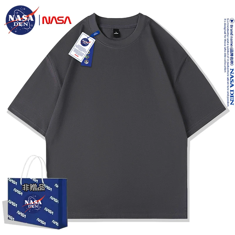 NASA联名夏季新款短袖T恤男宽松圆领五分袖重磅纯棉韩版百搭情侣
