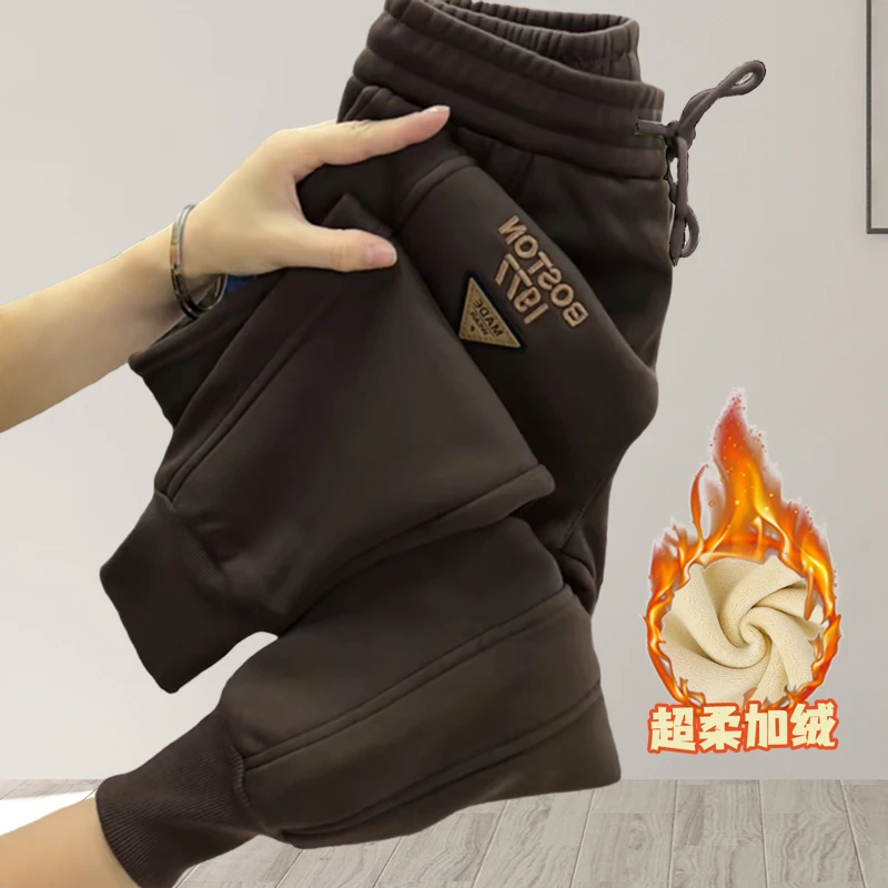 加绒超柔内里哈伦裤子女2024秋冬新款贴标拼接刺绣显瘦百搭卫裤