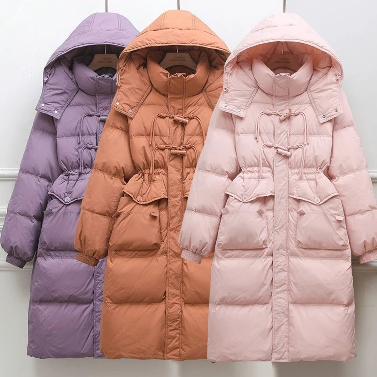 高档羽绒服中长款加厚白鸭绒洋气长款收腰显瘦冬季甜美学生外套