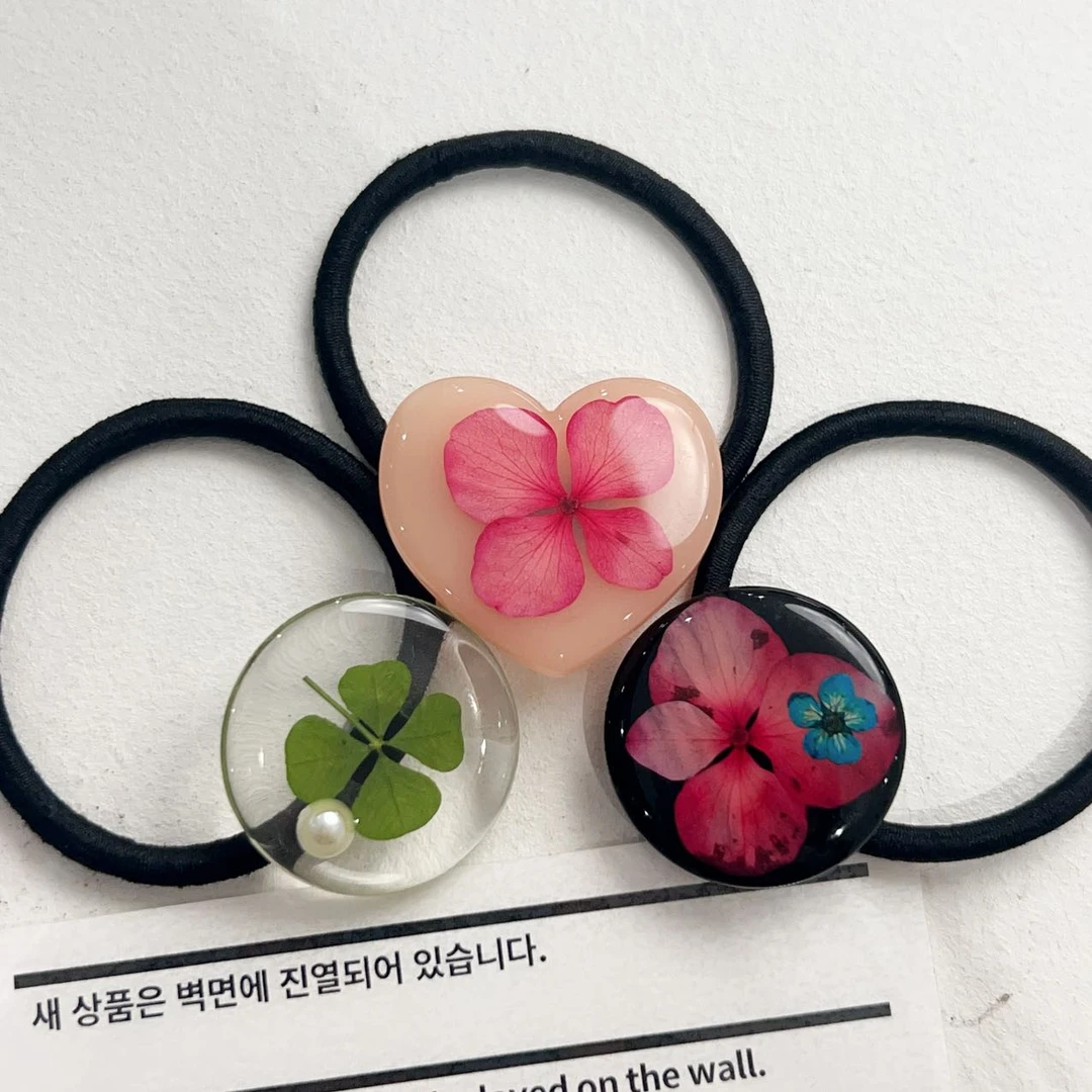韩国东大门树脂干花爱心圆盘珠珠高弹发绳L092310