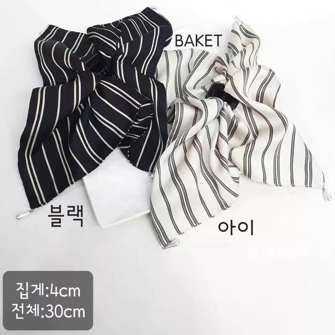 韩国东大门优雅时尚条纹方巾马尾抓夹L092001