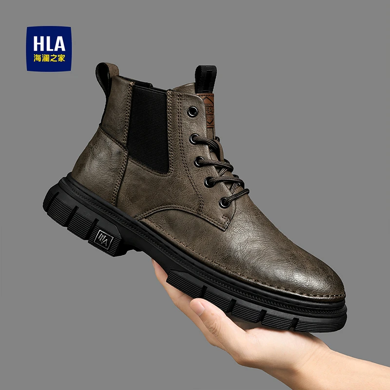 HLA/海澜之家男鞋春季新款潮流百搭时尚休闲马丁靴高帮耐磨工装鞋