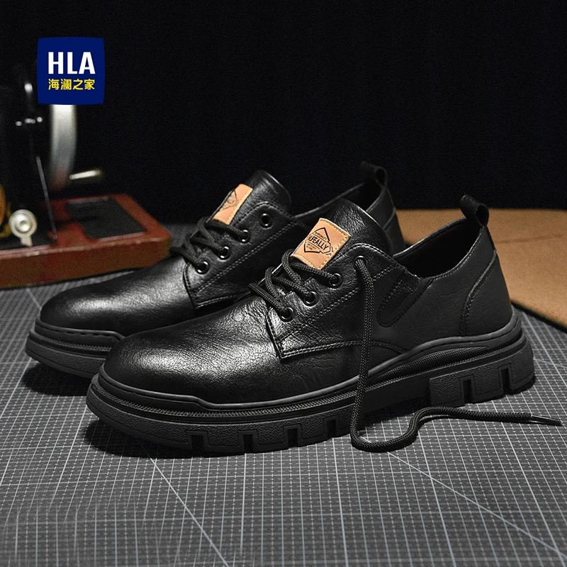 HLA/海澜之家男鞋秋季潮流复古休闲皮鞋低帮时尚大头鞋工装鞋男士