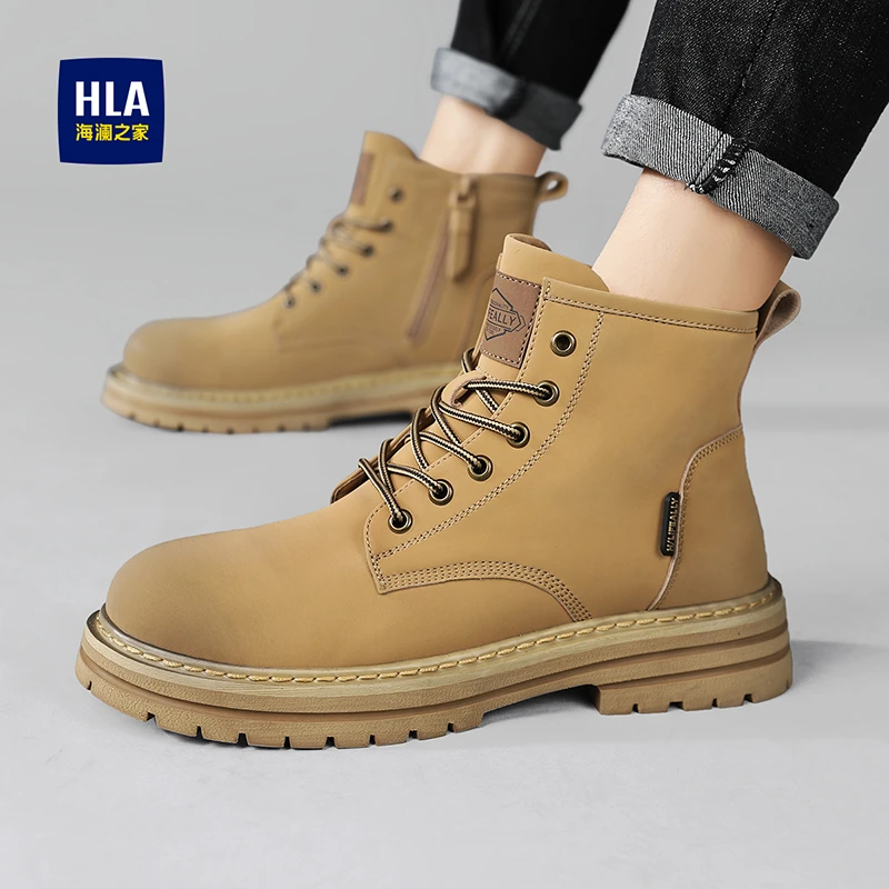 HLA/海澜之家男鞋2024春季时尚潮流高帮马丁靴防滑舒适休闲大黄靴