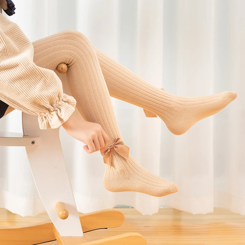 春秋女童蝴蝶结洋气百搭打底棉袜裤袜（两条装）