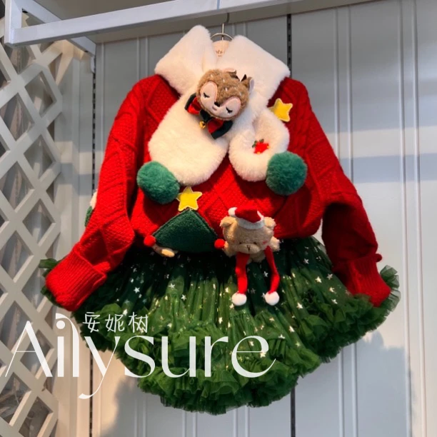 反季秋冬女童圣诞新年洋气提花毛衣围脖（单围脖）