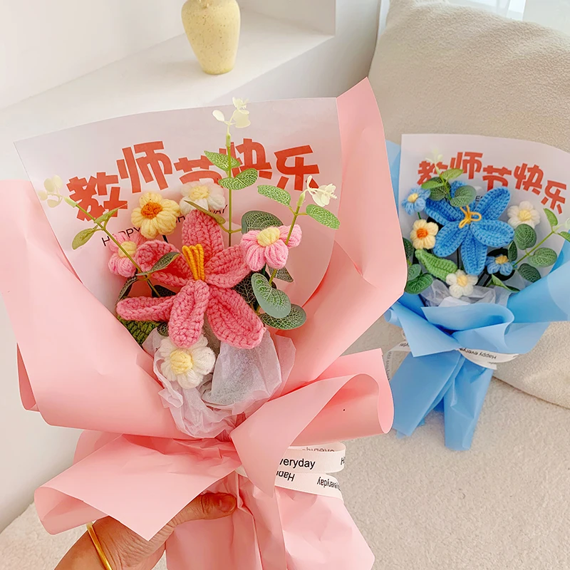 【教师节专属】郁金香毛线花束成品编织花束仿真花教师节礼物送老师