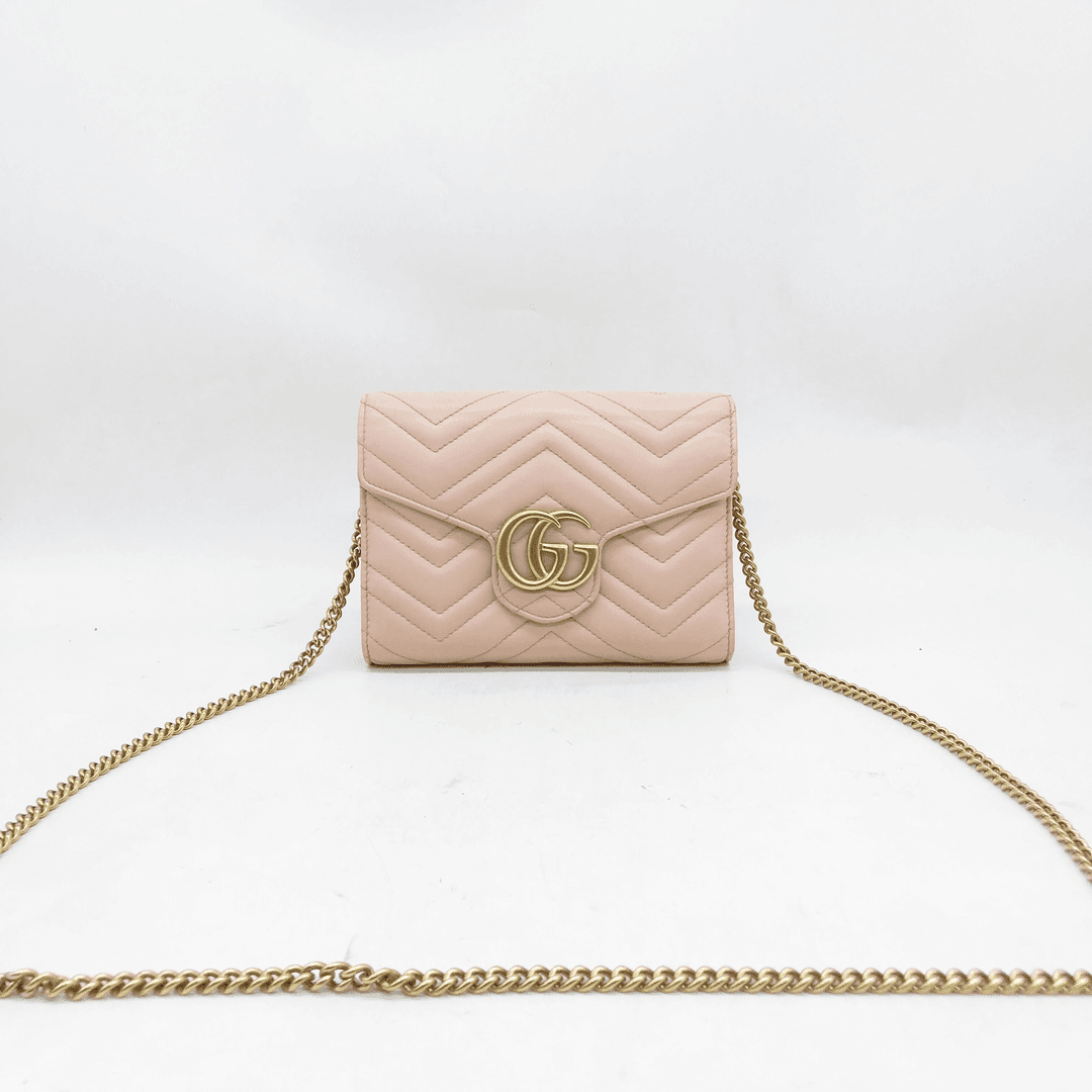 95新 GUCCI/古驰 洋诚二手 古驰粉色链条斜挎包 95新 公价14200