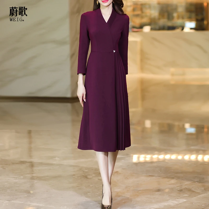 2024秋季新款安可拉红色连衣裙收腰显瘦减龄连衣裙赠送胸针