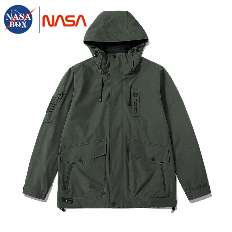 NASA BOX连帽工装冲锋衣男春秋运动户外休闲防风保暖外套时尚夹克
