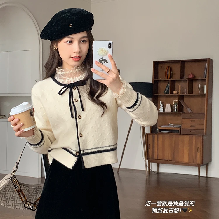 花栗鼠小姐 冬日圆舞曲 法式复古小香风套装sweet