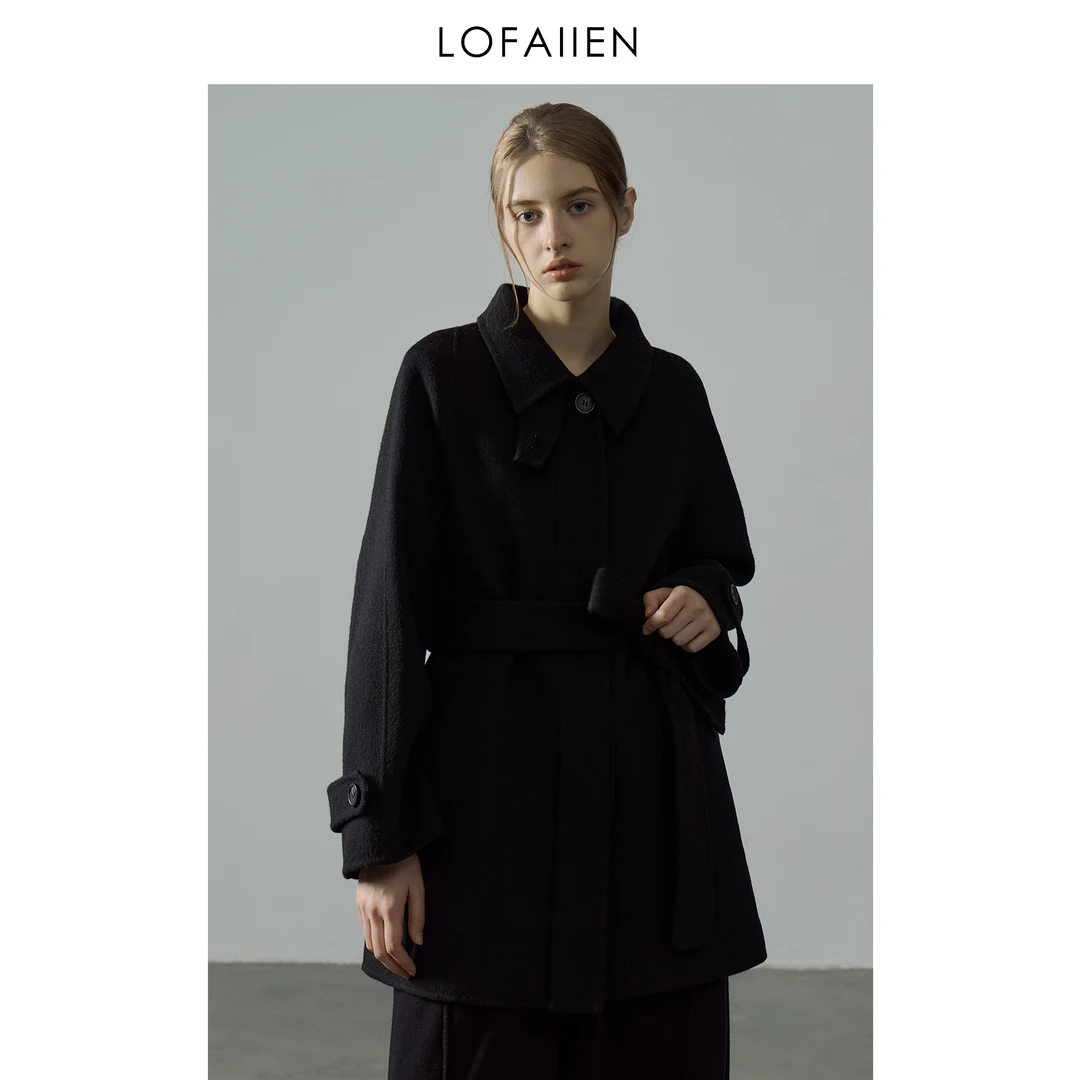 LOFAIIEN/洛梵怡"莳月舒安"秋冬中长款立领腰带毛呢绵羊毛大衣