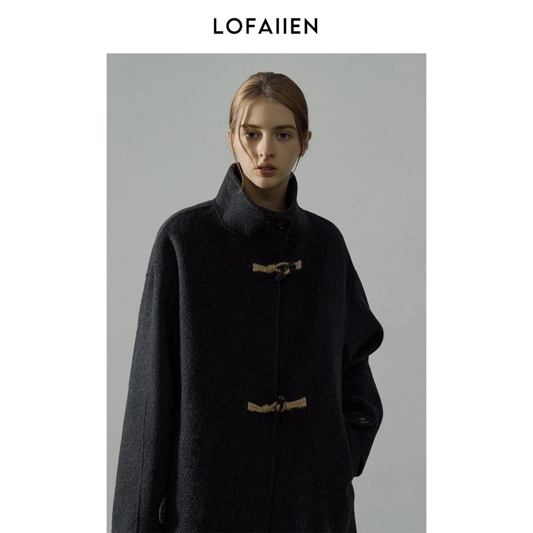 LOFAIIEN/洛梵怡"物逅冬集"秋冬中长双面绵羊毛牛角扣立领大衣