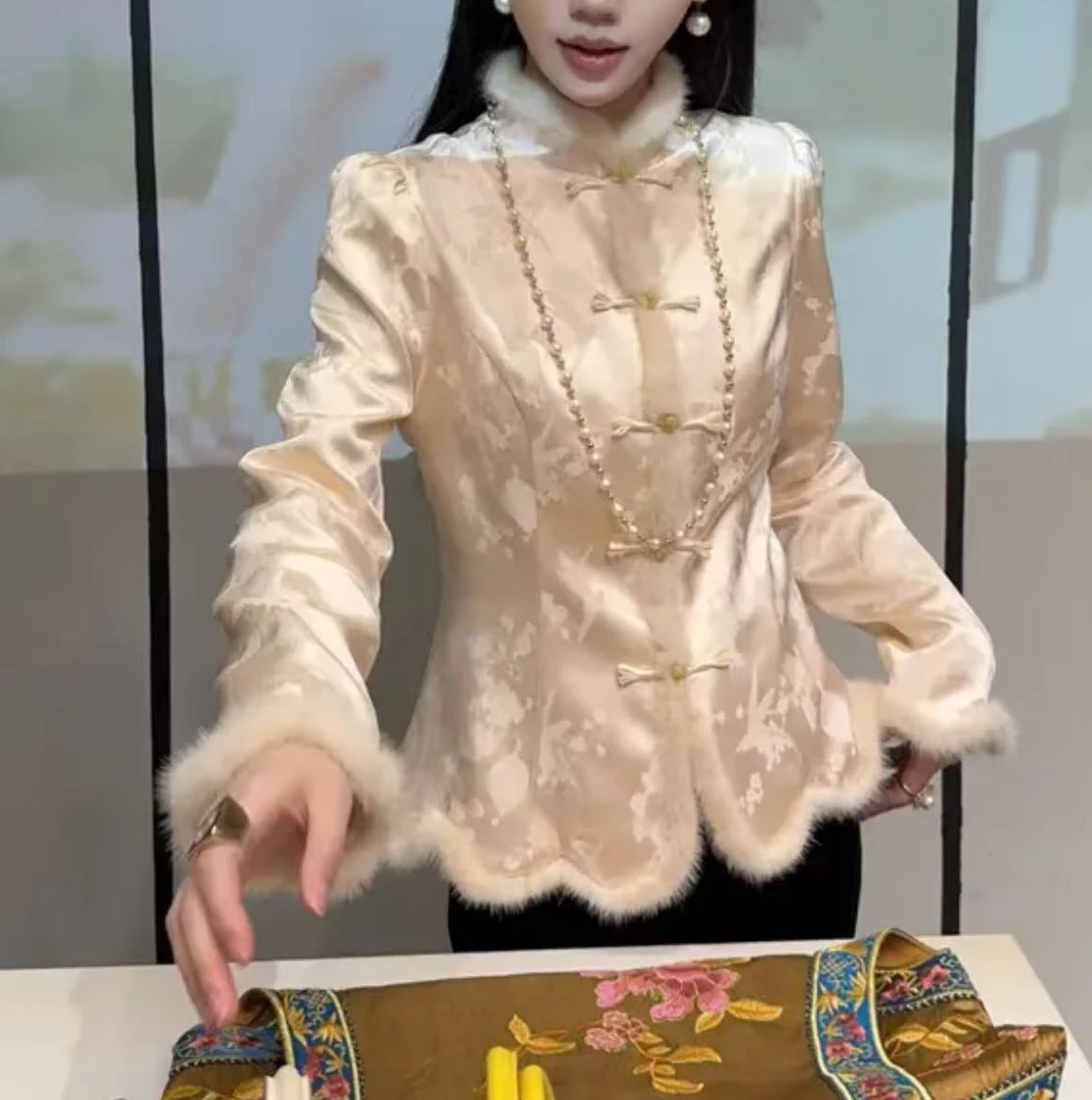 【金玉繁华】新中式休闲百搭提花加绒国风上衣2024D7274—明明杭锦仓