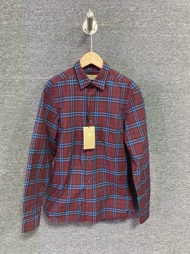 全新未使用 BURBERRY/博柏利 酒红蓝格纹长袖衬衫/8525800