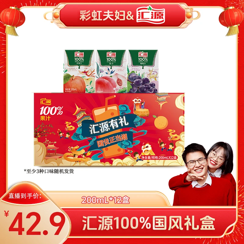 【彩虹夫妇专享】汇源100％国风礼盒200ml*12礼盒混合装【随机口味】DB