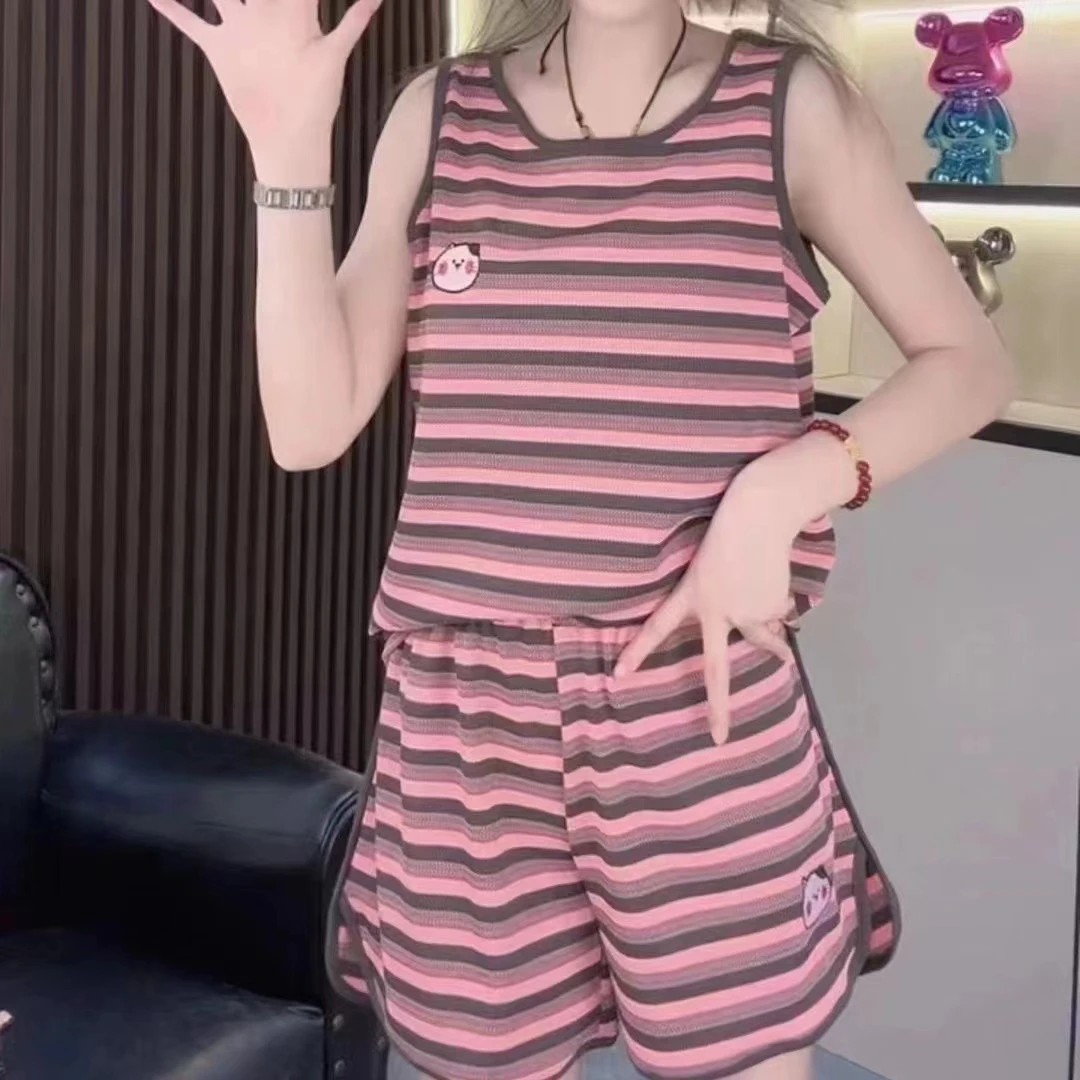 夏季新款大码家居套装网红爆款条纹卡通减龄韩版时尚百搭宽松显瘦