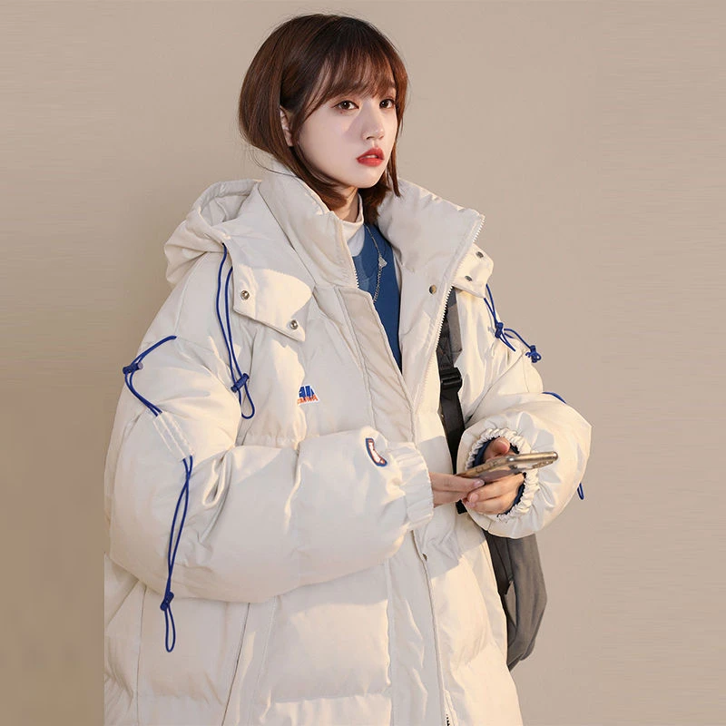 鸭鸭ins潮外套个性抽绳洋气女韩版羽绒服宽松大码2023年冬季新款