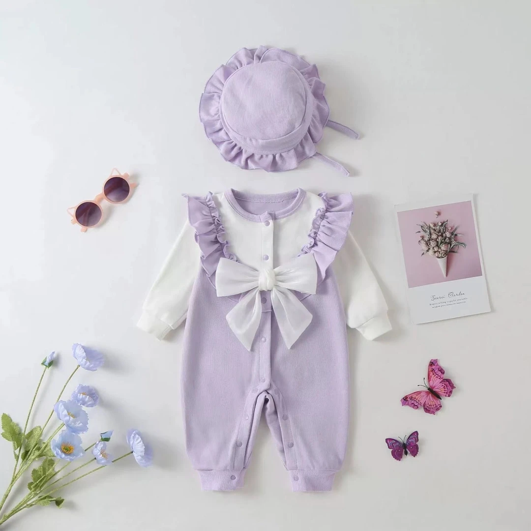 新款婴儿满月百天婴儿衣服春秋连体衣女宝宝可爱超萌公主哈衣爬服