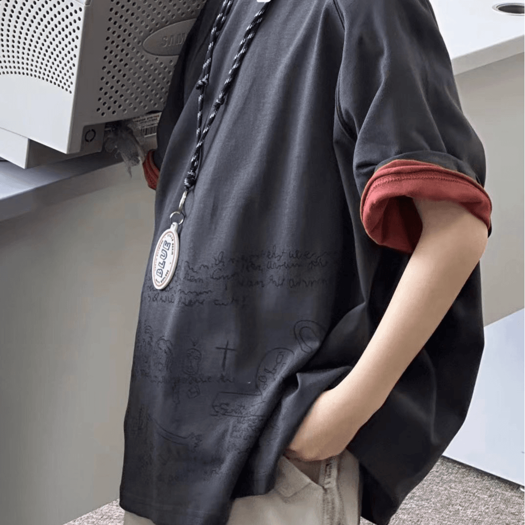 儿童夏季宽松潮流休闲百搭深灰色短袖T恤半袖      24275