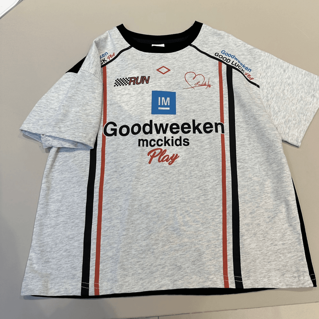 儿童夏装韩范短袖T恤舒适休闲设计师印花半截袖     24098