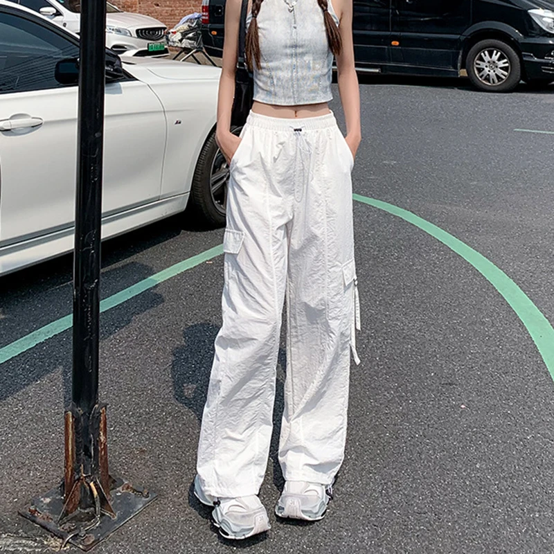 冰丝直筒裤女薄款高腰宽松束脚裤白色速干垂感女士新款裤子夏季