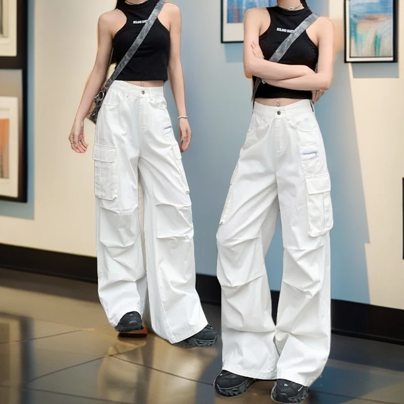 美式多口袋白色工装裤垂感牛仔裤女潮牌2024春夏薄款女士新款裤子